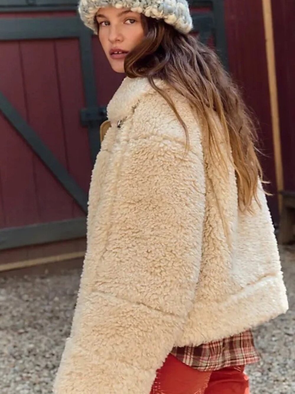 Free People Oversized Jolie Teddy Jacket Reversible Faux Fur Leather Medium NWOT